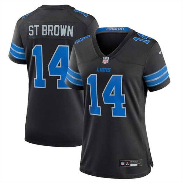 Womens Detroit Lions #14 Amon-Ra St. Brown Black 2nd Alternate Stitched Jersey Dzhi